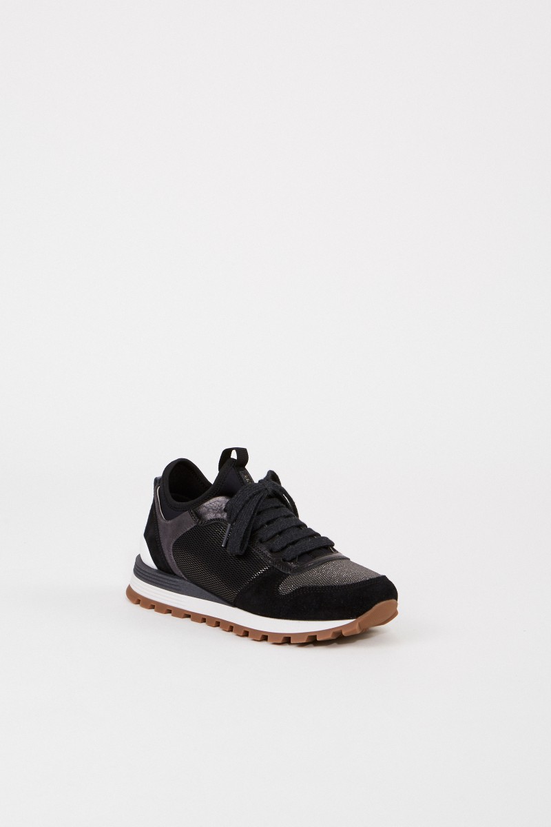 Brunello Cucinelli Veloursleder-Sneaker mir Perlenverzierung Schwarze