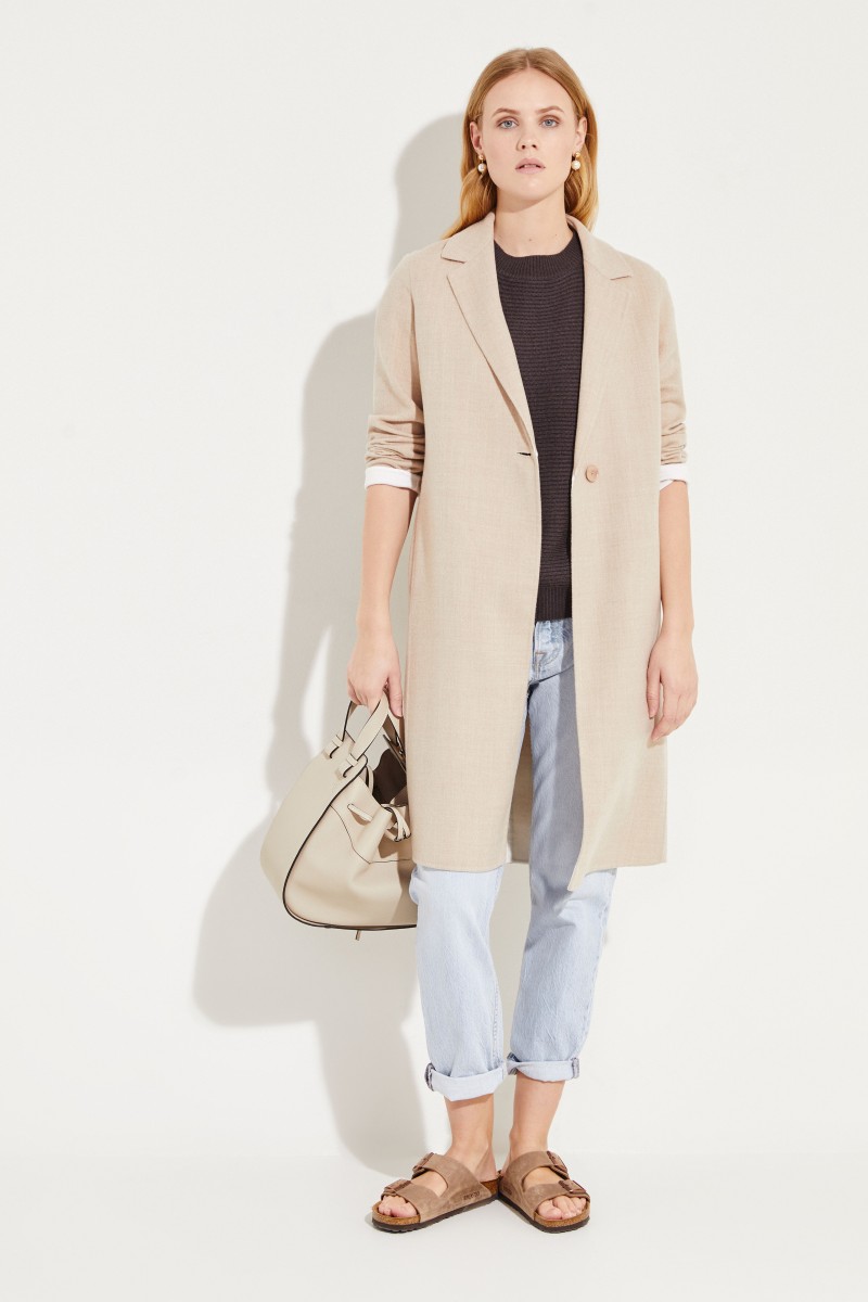 Kurzarm Woll-Cashmere-Pullover Dunkelbraun