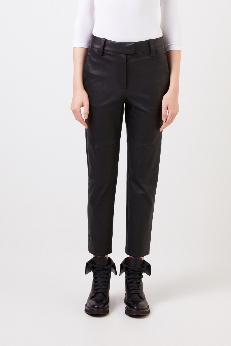 Brunello Cucinelli Klassische Lederhose Schwarz