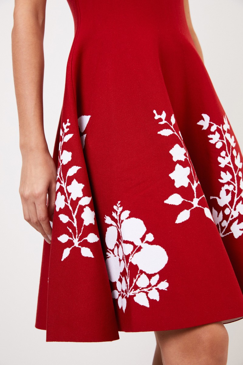 Oscar de la Renta Strickkleid mit floralem Print Rot/Weiß