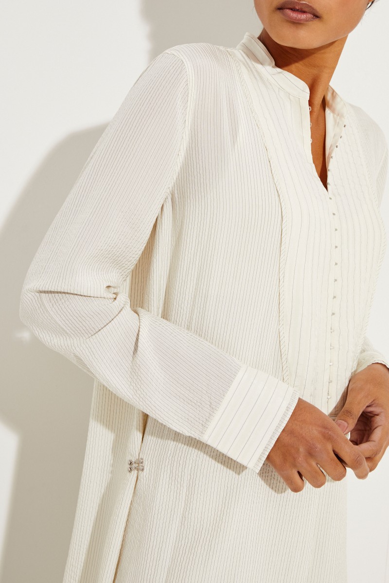 Gestreiftes Seiden-Kleid 'Alfie' Beige