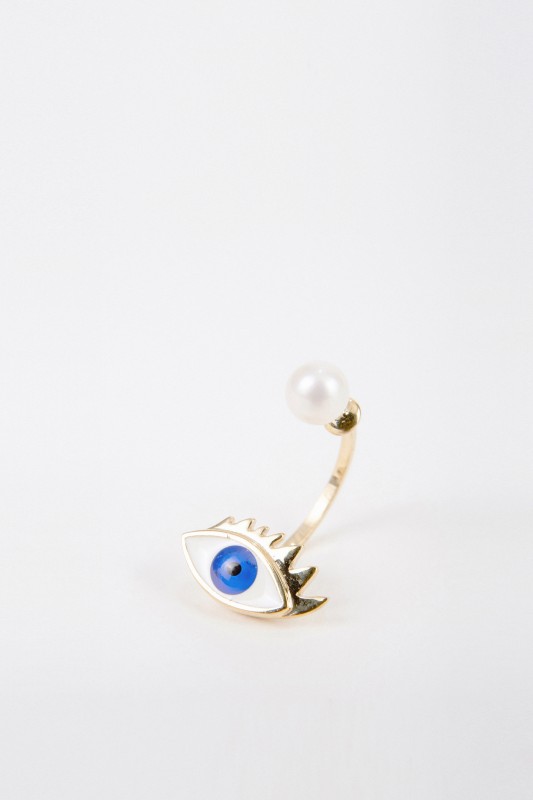 Ohrring mit Perle 'Eye' Gold/Blau