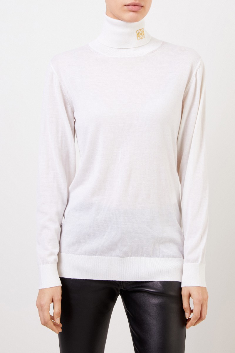 Cashmere-Rollkragenpullover mit Logo Écru/Gold