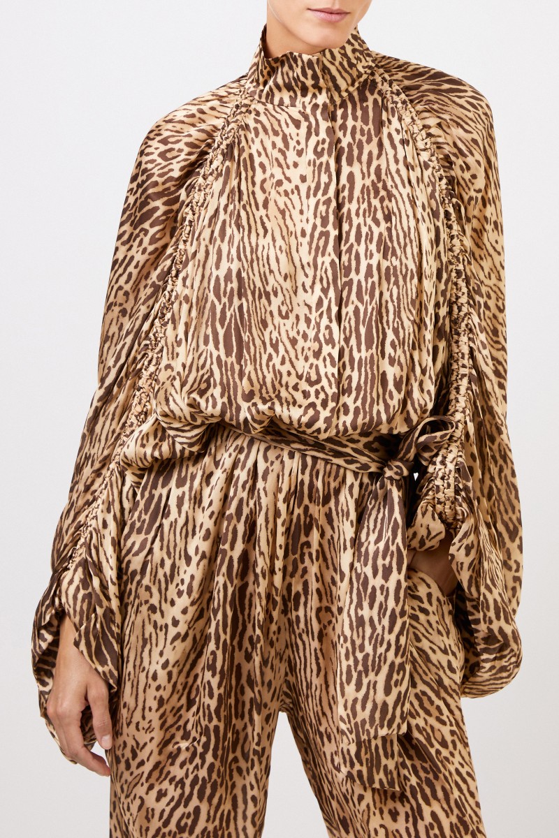 Seiden-Jumpsuit mit Bindedetail Braun