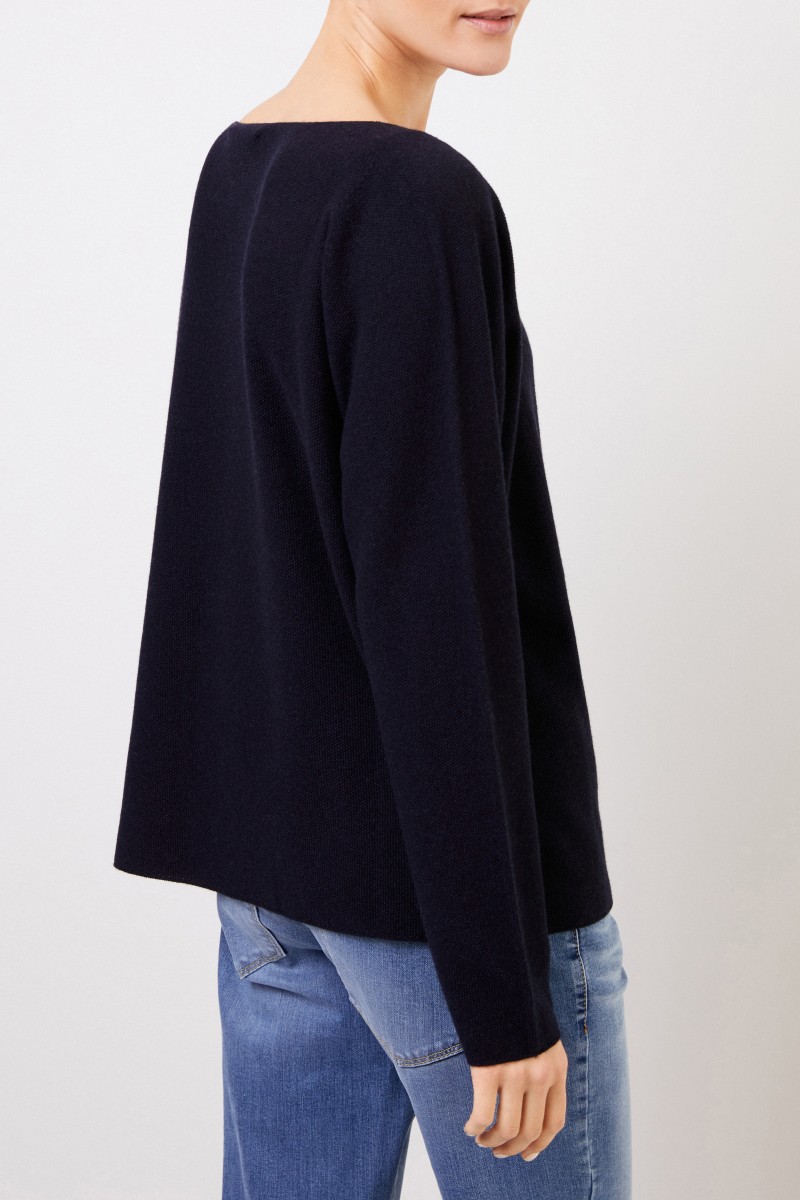 Woll-Seiden-Pullover mit Struktur Marineblau