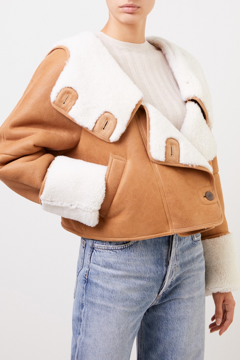 Lammfelljacke mit Kapuze Camel