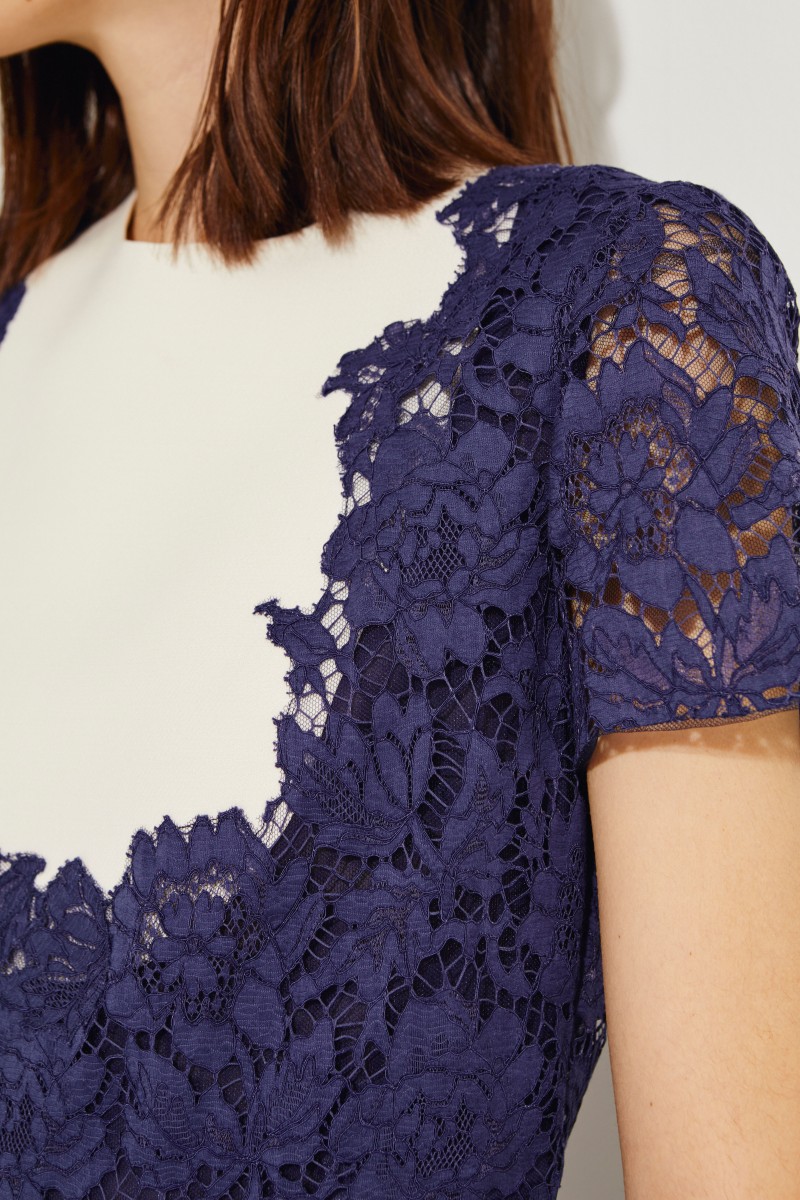 Kurzes Spitzenkleid Blau/Créme