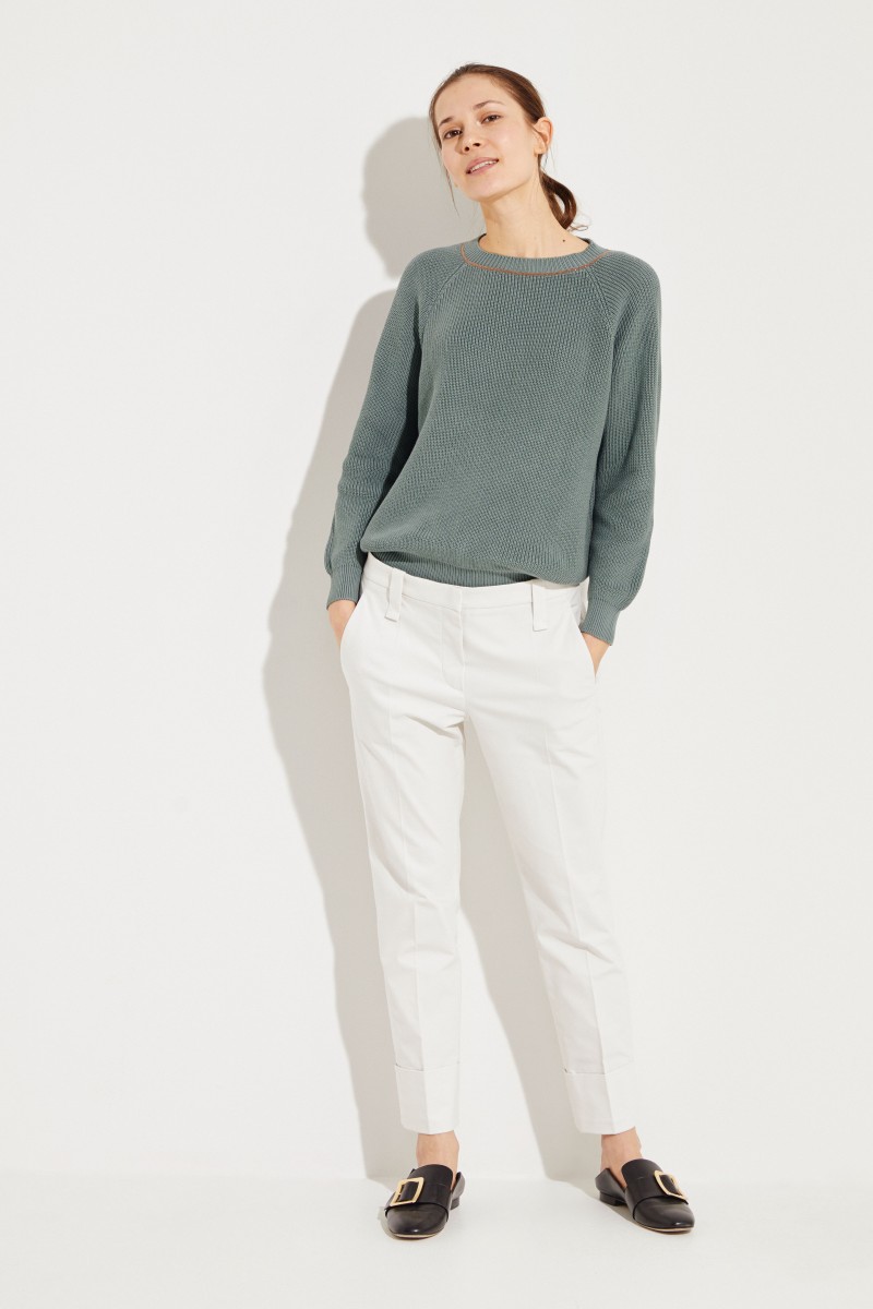 Baumwoll-Hose mit Saumumschlag Sand