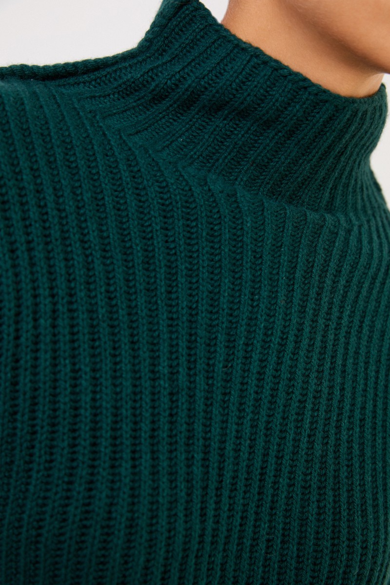 Tory Burch Woll-Cashmere-Pullover mit Turtleneck Grün
