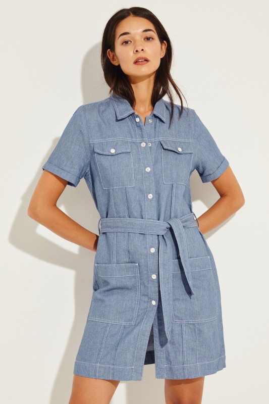 Jeans-Kleid mit Gürtel Blau