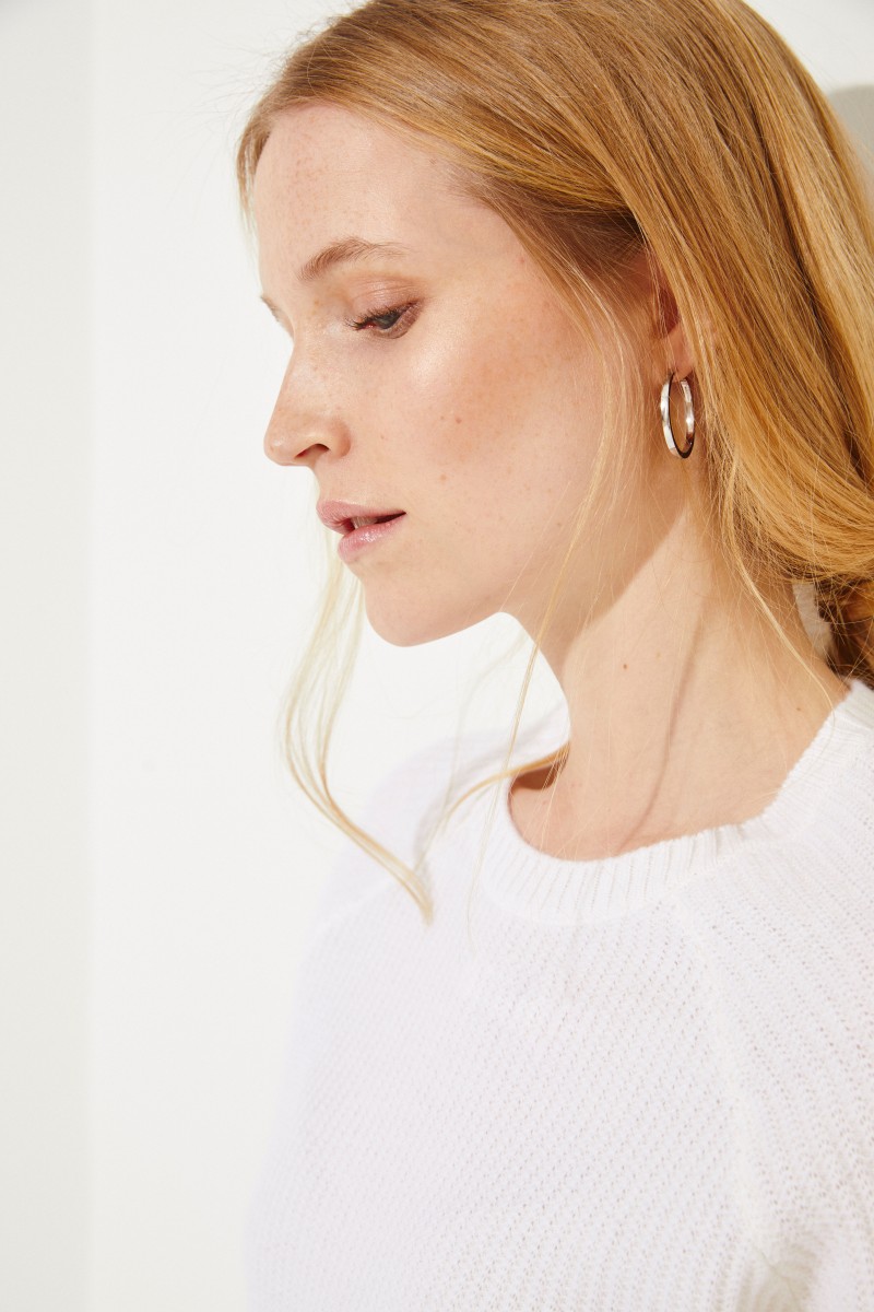 Rippstrick Cashmere-Pullover Crèmeweiß