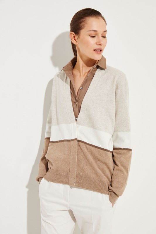 Cashmere-Cardigan mit Perlenverzierung Beige