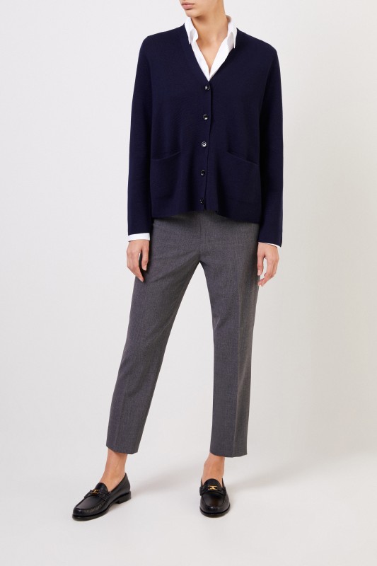 Ausgestellter Woll-Cardigan Marineblau