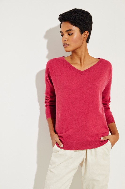Cashmere-Pullover mit Perlenverzierung Magenta