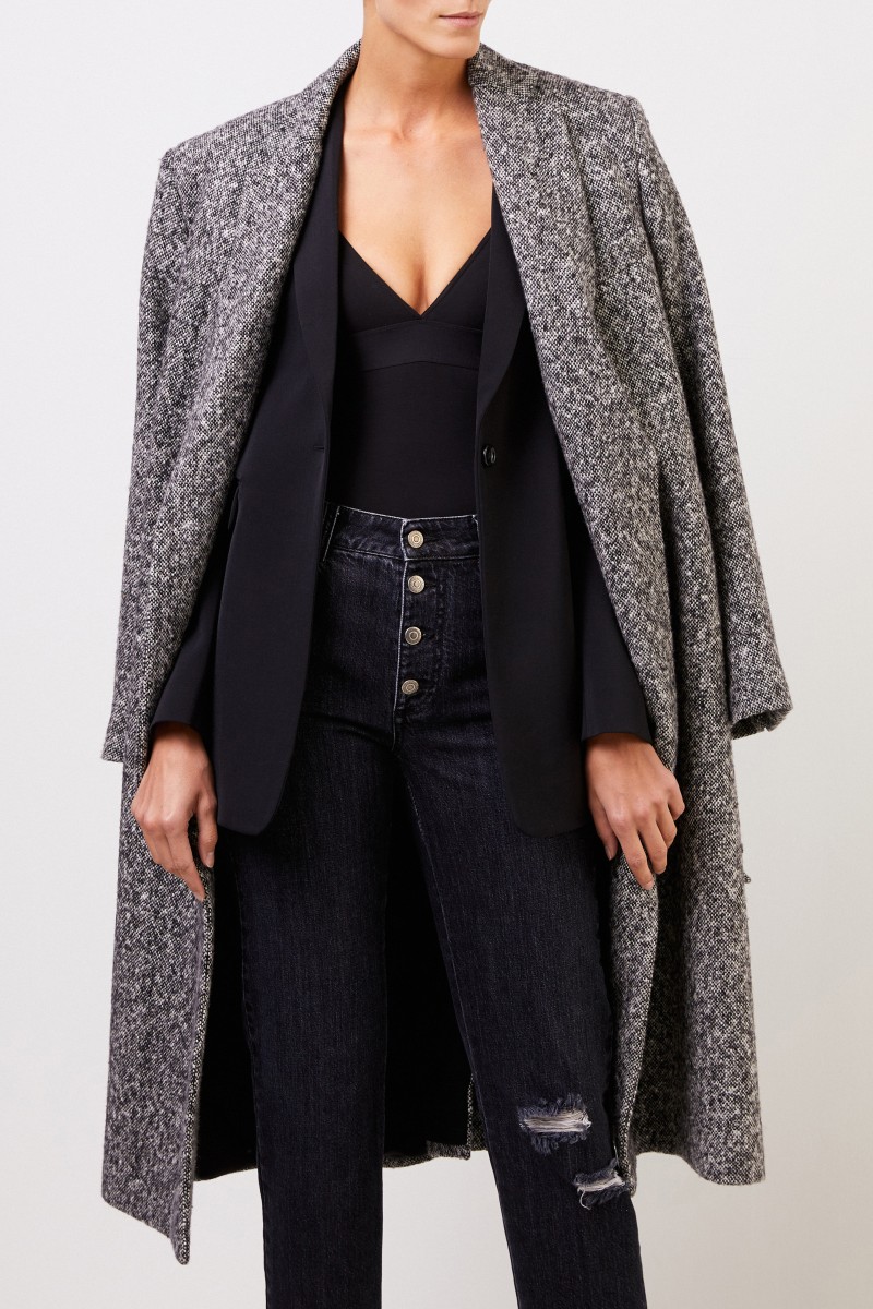 Stella McCartney Langer Woll-Mantel mit Gürtel Schwarz/Grau