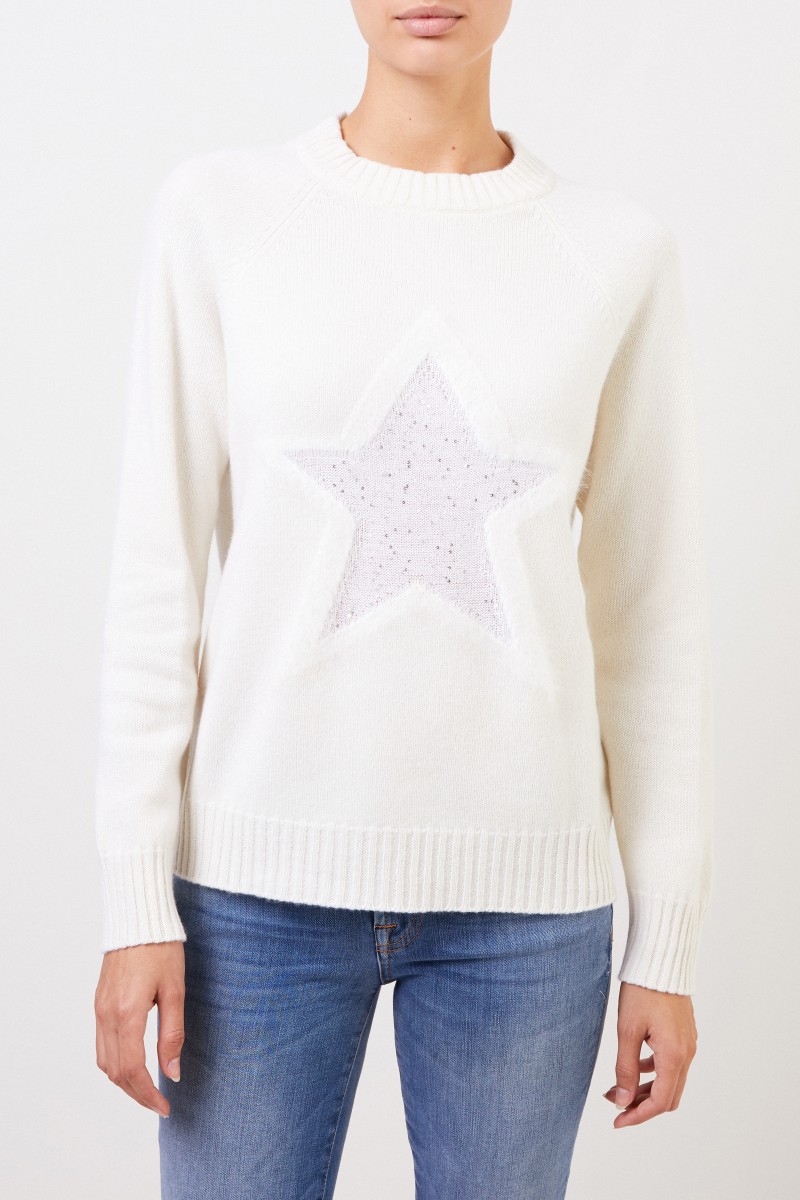 Woll-Pullover mit Sterndetail Crème