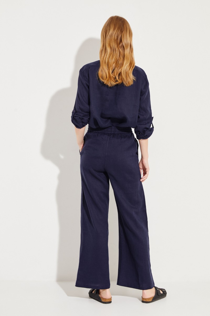Leinen-Hose Marineblau