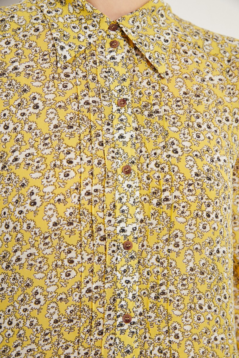Seiden-Hemblusenkleid mit floralem Print 'Maggie' Gelb/Multi
