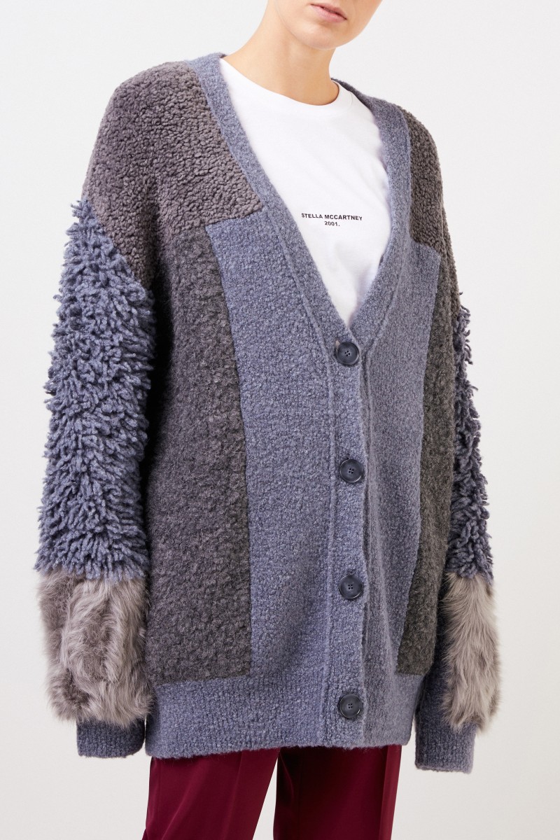 Stella McCartney Woll-Alpaka-Cardigan mit Patchwork Grau/Taubenblau