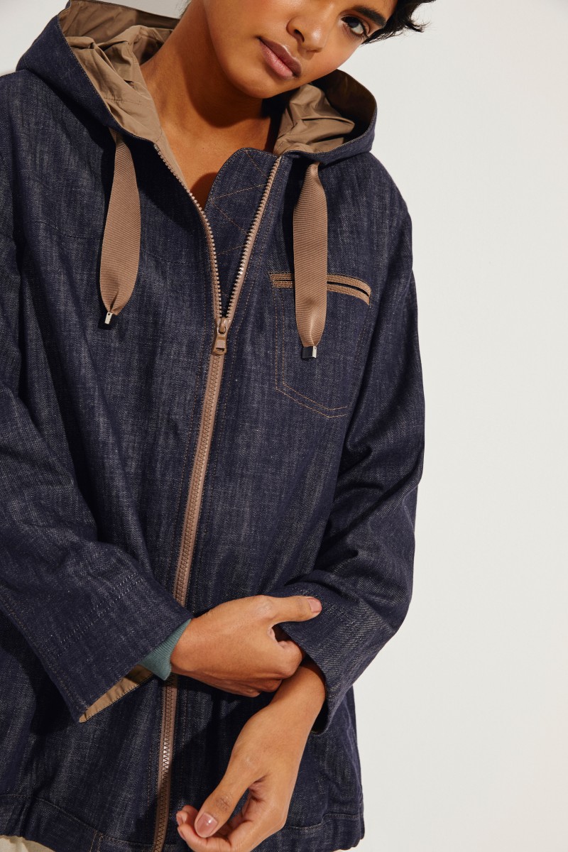 Baumwoll-Jeansjacke mit Perlenverzierung Blau