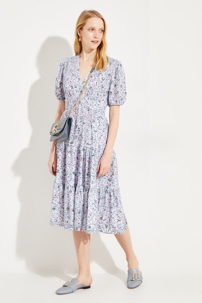 Baumwoll-Spitzenkleid Blau/Multi