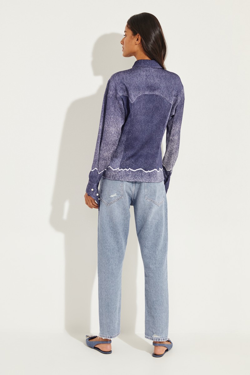 Bluse mit Manschetten Details Blau