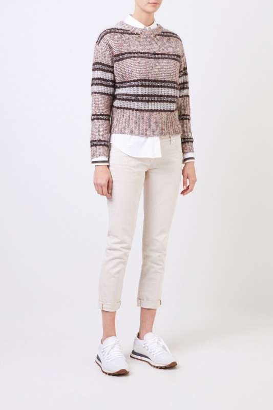 Brunello Cucinelli Woll-Cashmere-Pullover mit Paillettendetails Beige/Multi