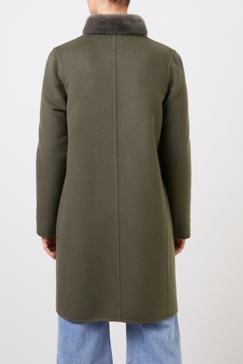 Manzoni 24 Wende-Cashmere-Wollmantel mit Nerzkragen Grün/Grau