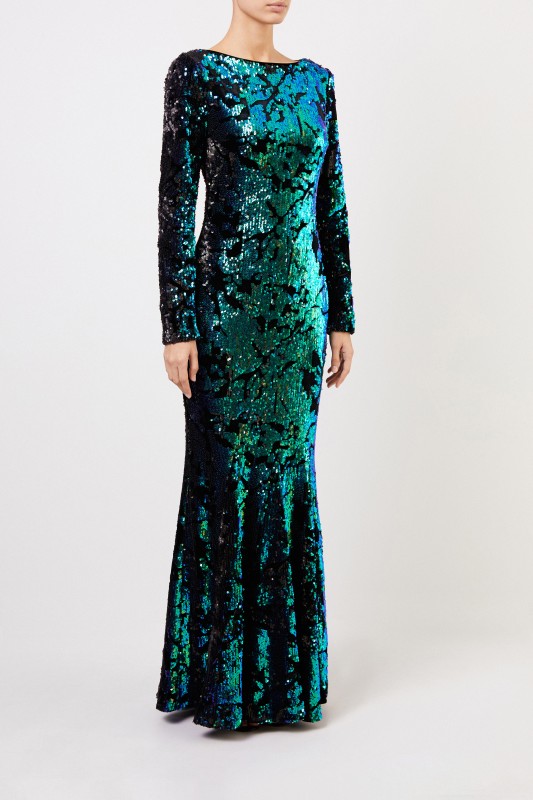 Langes Paillettenkleid 'Lorena 4' Schwarz/Multi