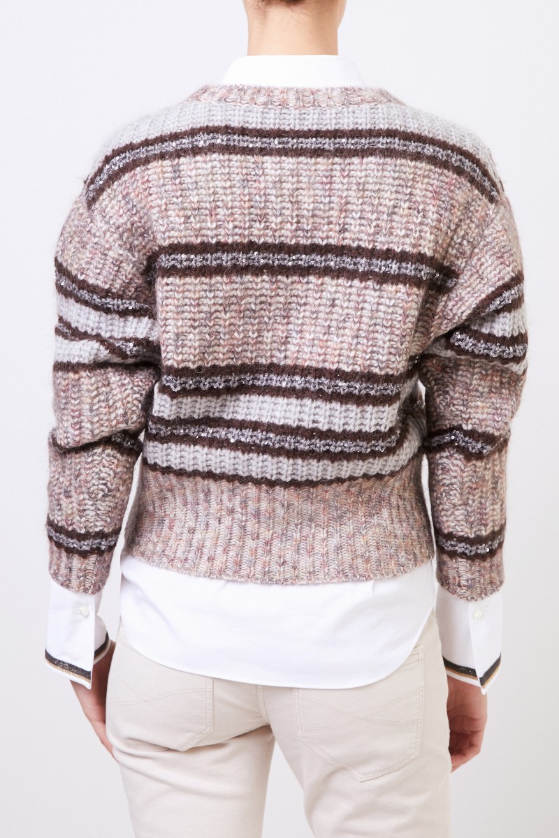 Brunello Cucinelli Woll-Cashmere-Pullover mit Paillettendetails Beige/Multi