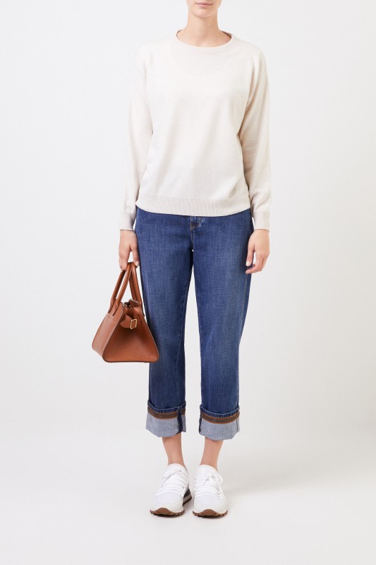 Brunello Cucinelli Jeans 'The Skater Jean' mit Perlenverzierung Blau