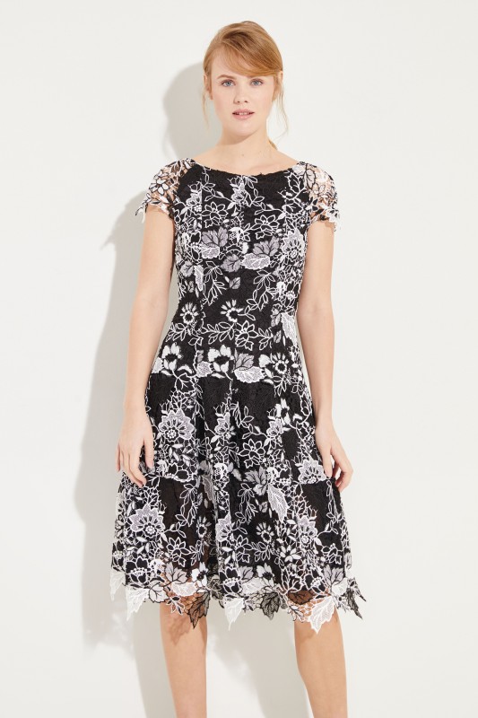 Talbot Runhof Kleid mit floraler Spitze Schwarz/Weiß