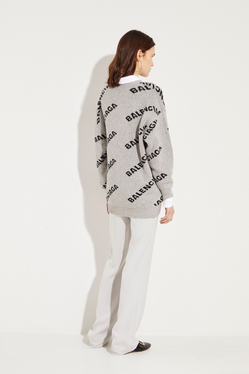 Woll-Pullover mit Logo Grau/Schwarz