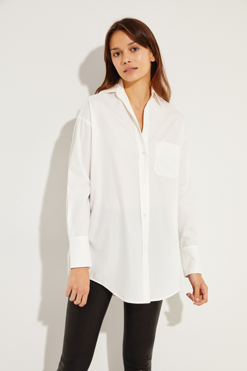Oversize Baumwoll-Seiden-Bluse Weiß