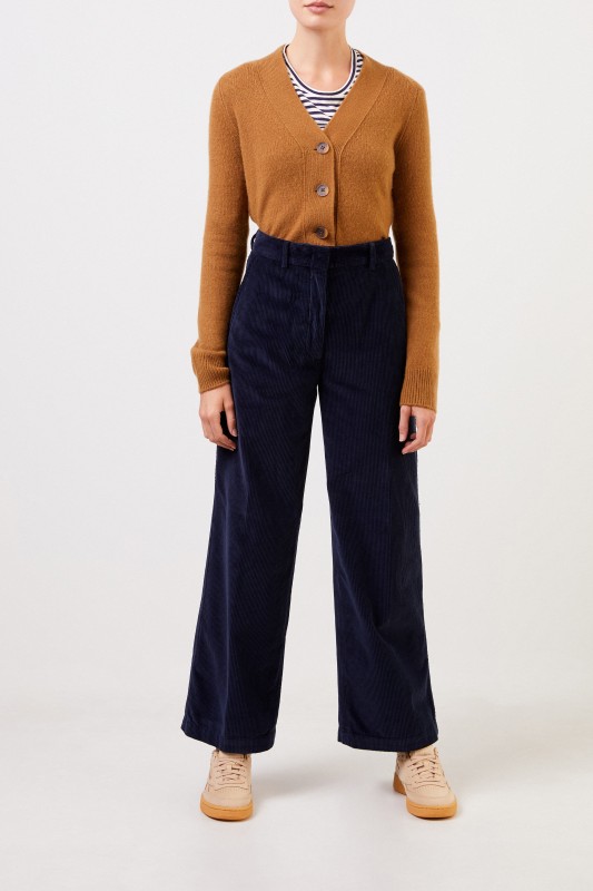 Aspesi Cord-Hose mit weitem Bein Marineblau
