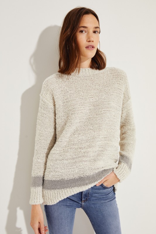 Baumwoll-Leinen-Pullover mit Pailletten Grau
