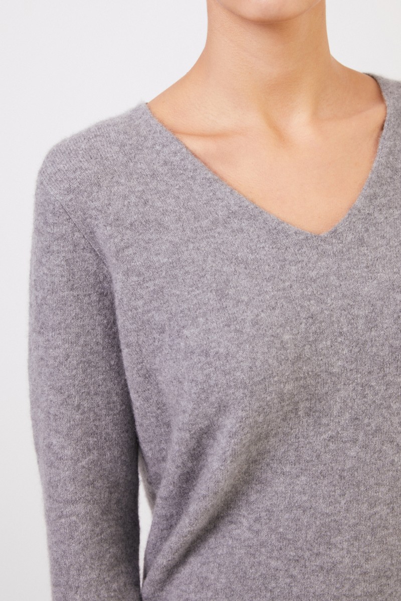 Allude Cashmere-Pullover mit V-Neck Grau