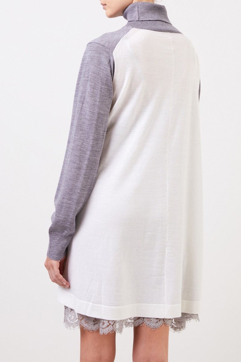Sacai Wollkleid mit Lace-Detail Grau/Crème