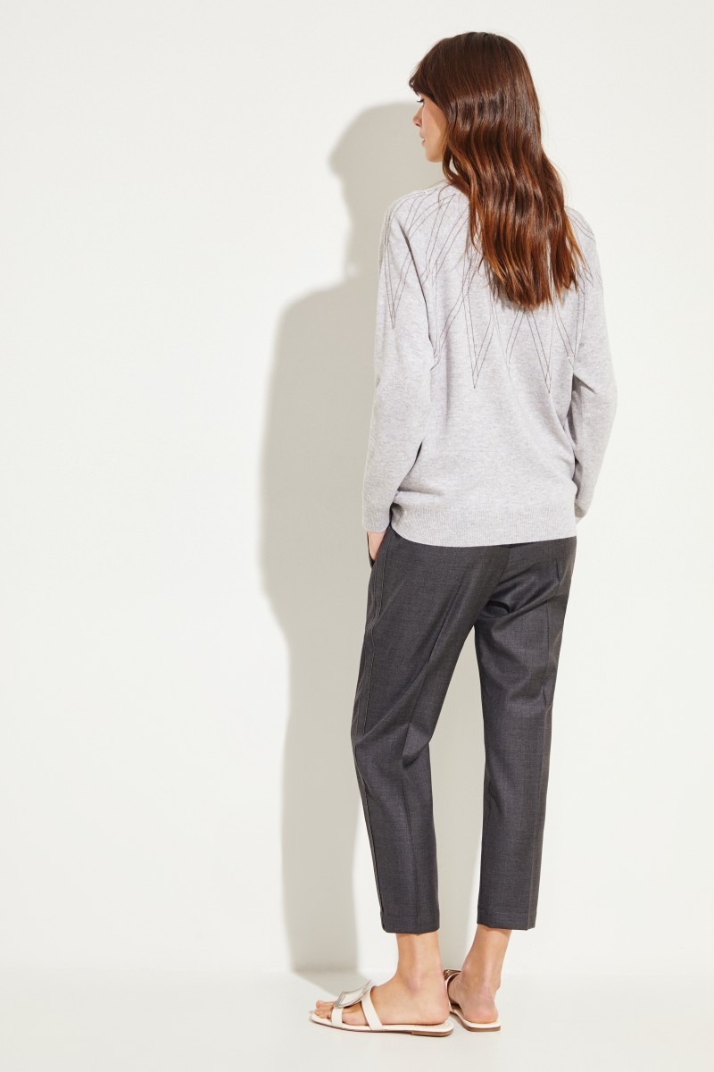 Brunello Cucinelli Cashmere-Pullover mit Perlenverzierung Grau