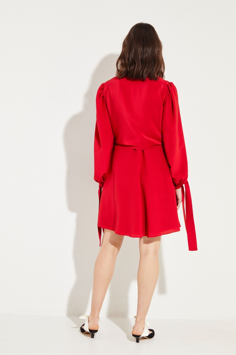 Silk-Dress with Binding Detail Red