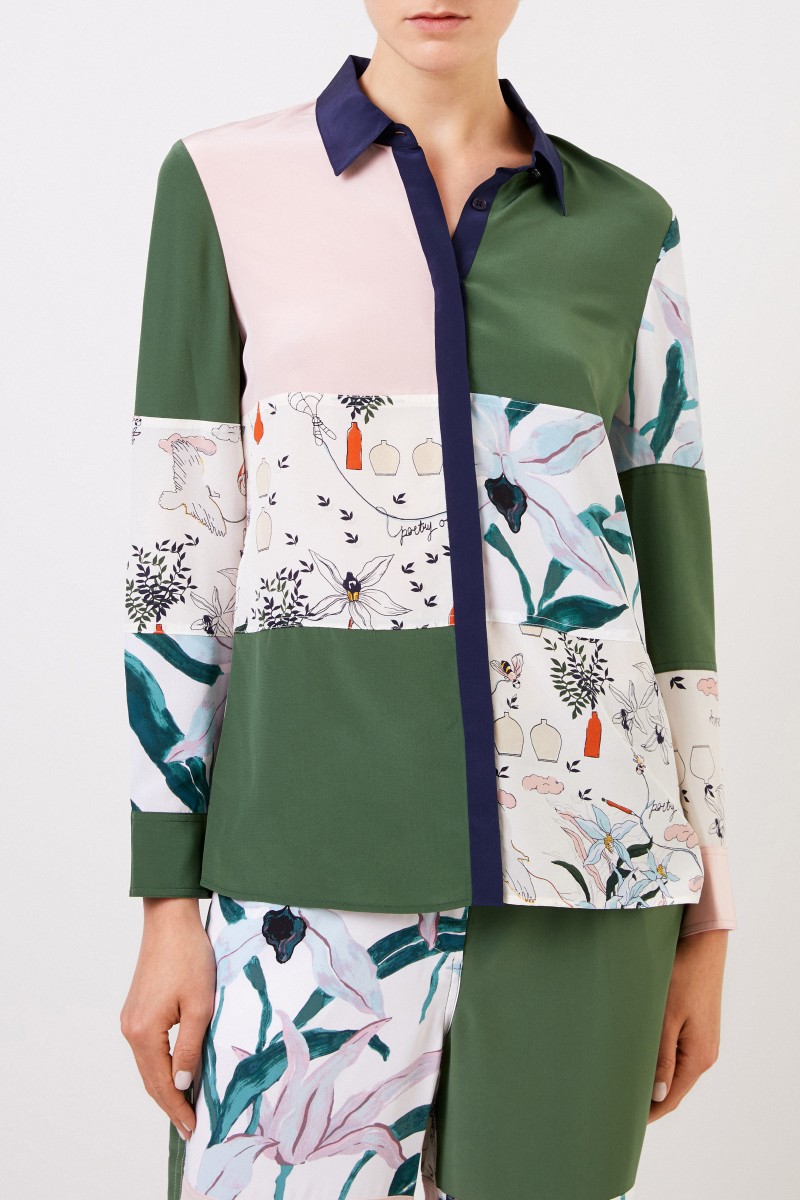 Tory Burch Seidenbluse mit Patchwork-Print Multi