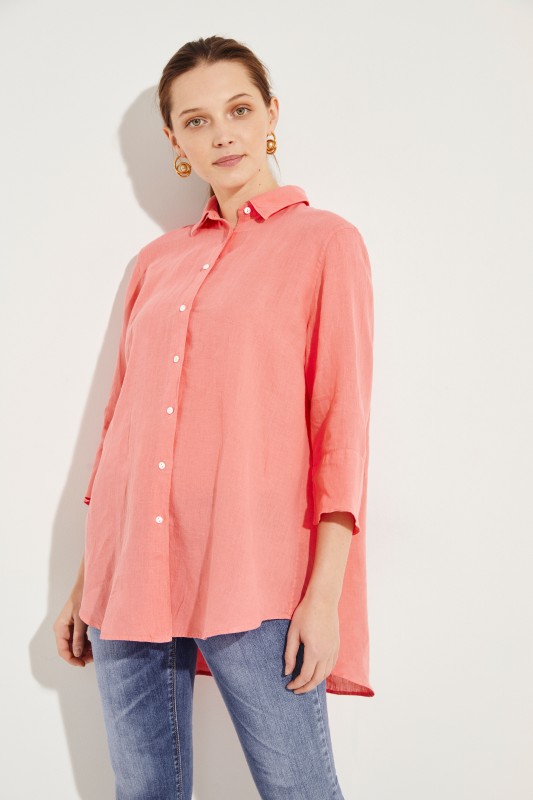 Leinen-Bluse mit verkürzten Ärmeln Orange