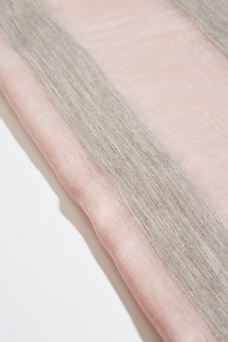 Seiden-Schal mit Streifen Rosé/Grau