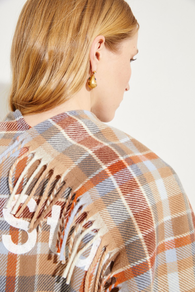 Karierter Woll-Poncho 'Cassiar Poncho' Grau/Beige