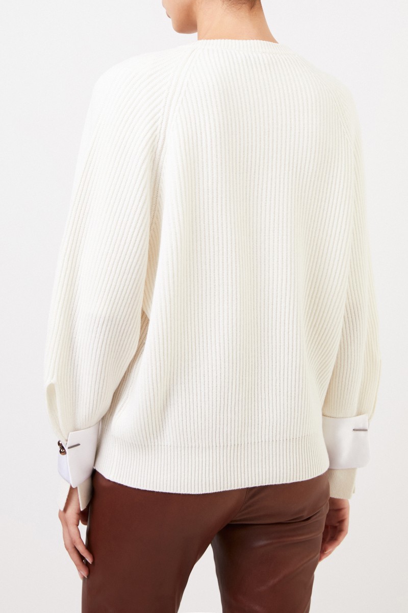 Brunello Cucinelli Cashmere-Pullover mit Manschettendetails Crème