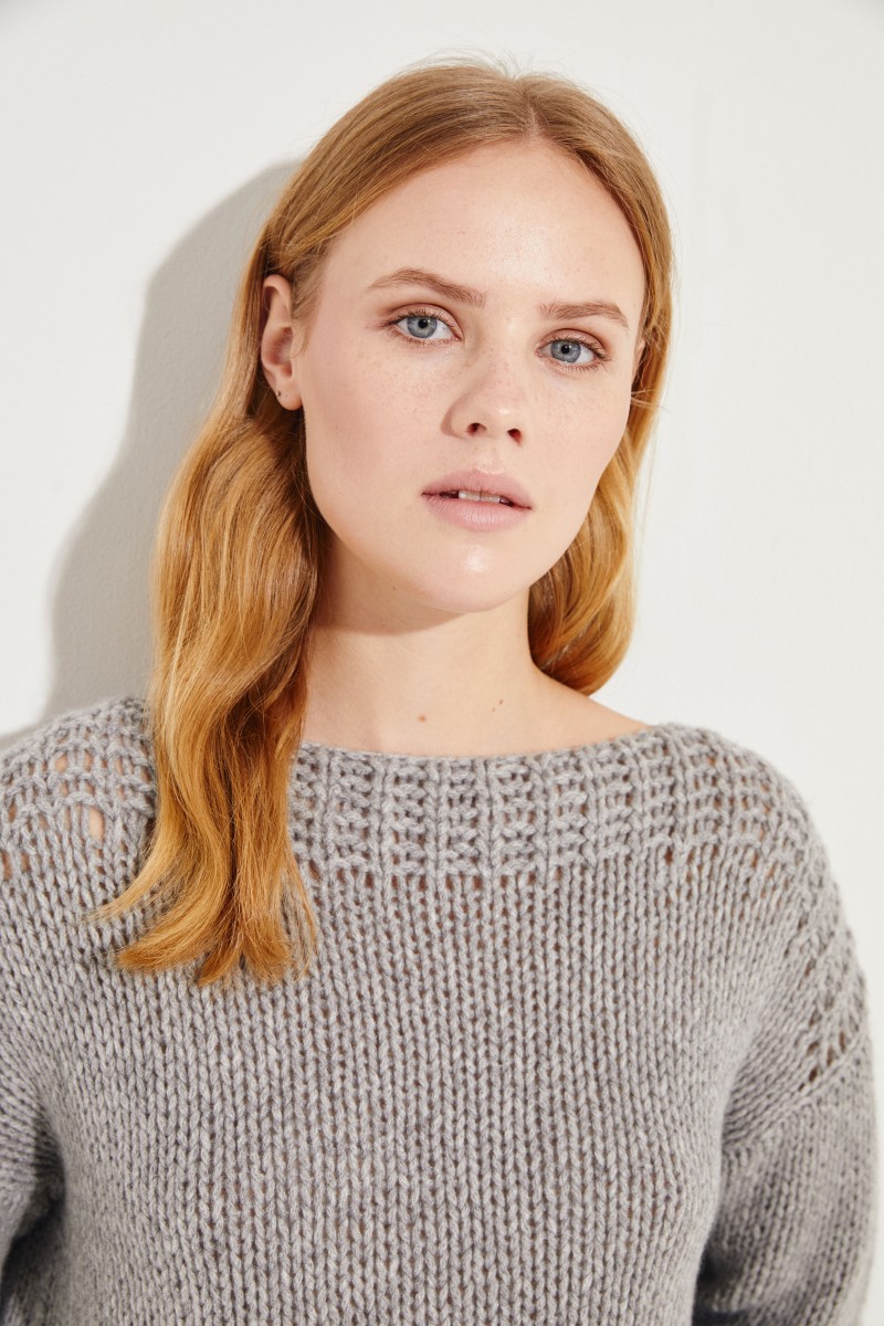 Handstrick-Cashmere-Pullover Grau