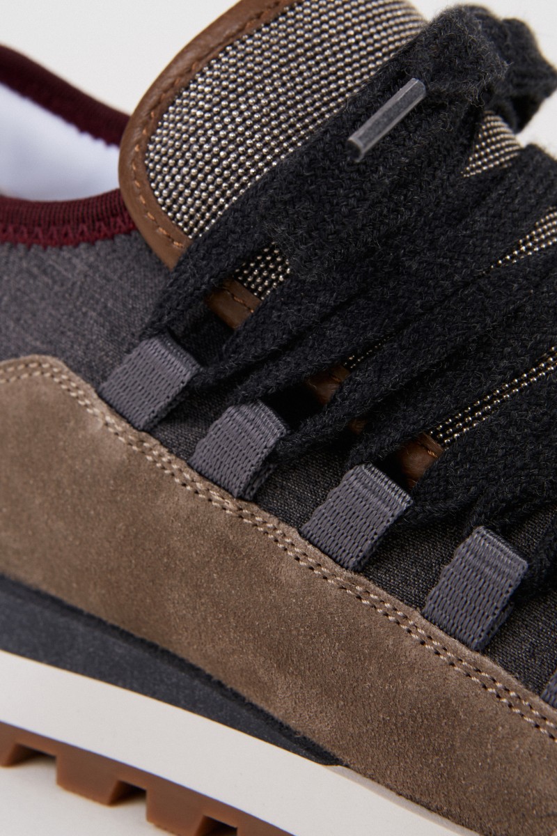 Brunello Cucinelli Veloursleder-Sneaker mit Perlenverzierung Taupe/Multi