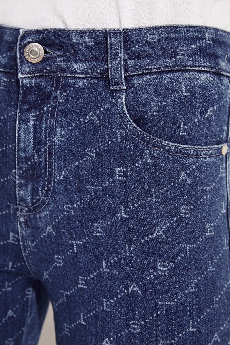 Skinny Jeans with Logo-Print Blue