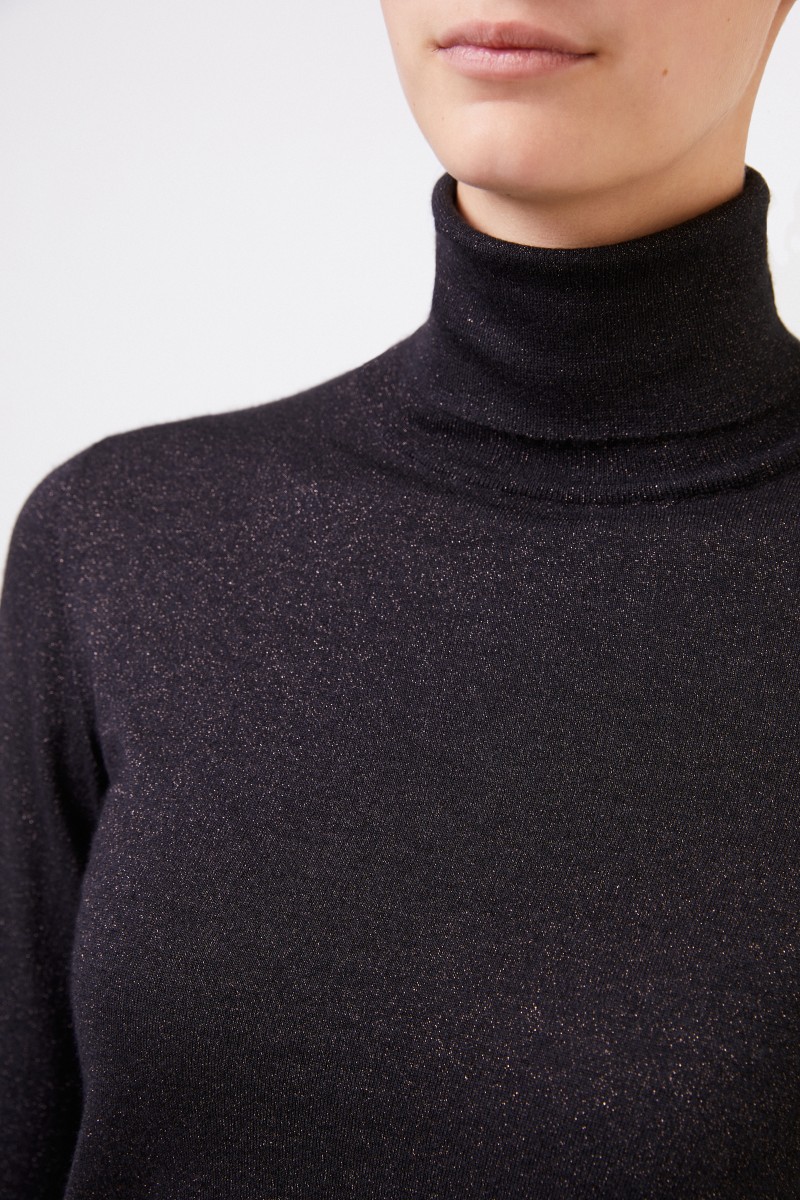 Brunello Cucinelli Cashmere-Seiden-Pullover mit Lurexdetails Schwarz