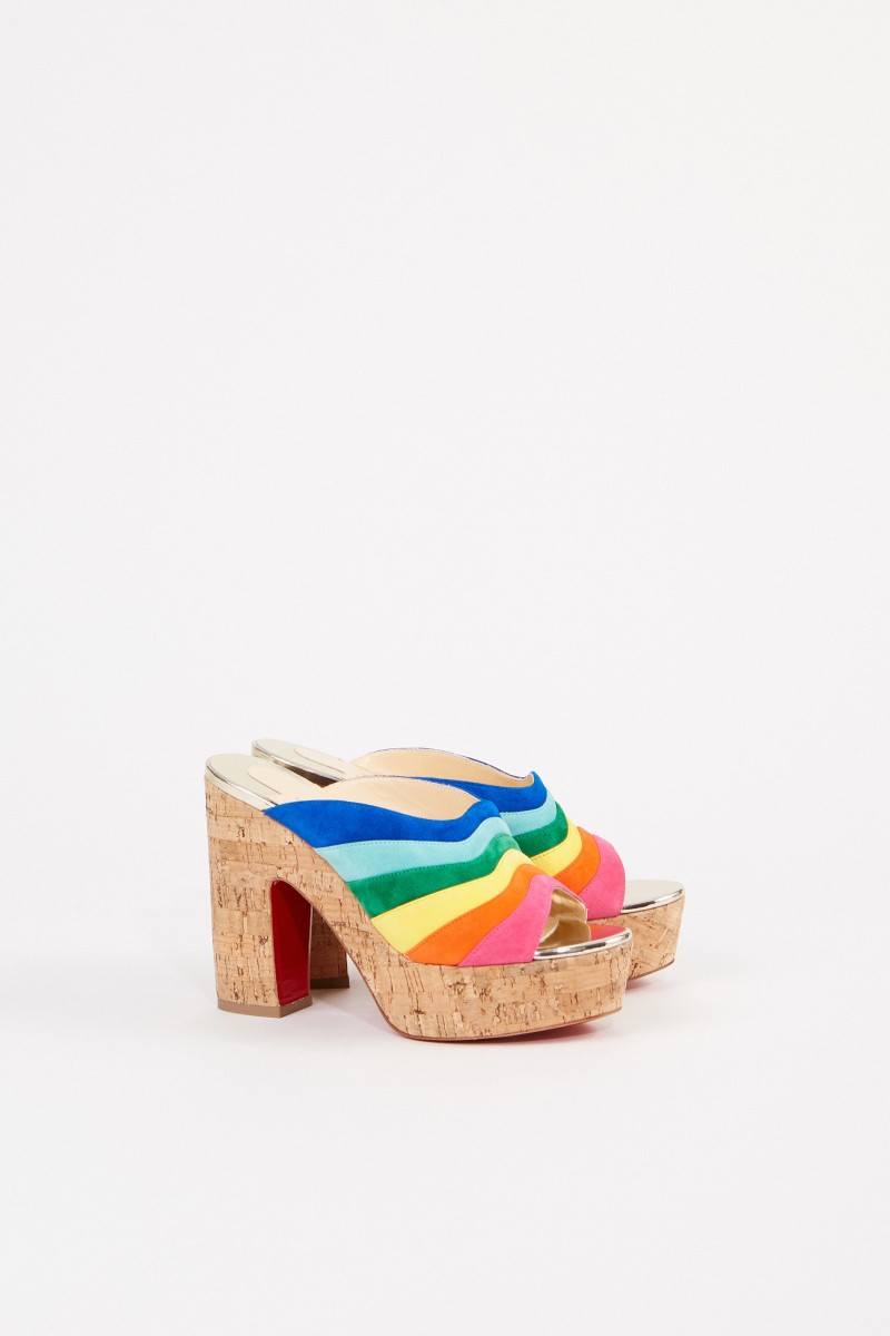 Christian Louboutin Veloursleder-Mules 'O Sister' Cork/Multi